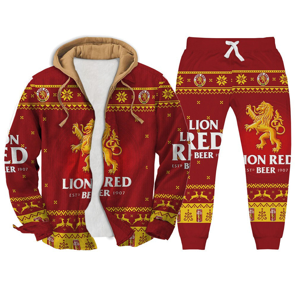 3D Printing Men's Fake Two Gradient Plaid Long Ugly Zip Hoodie & Sweatpant Set