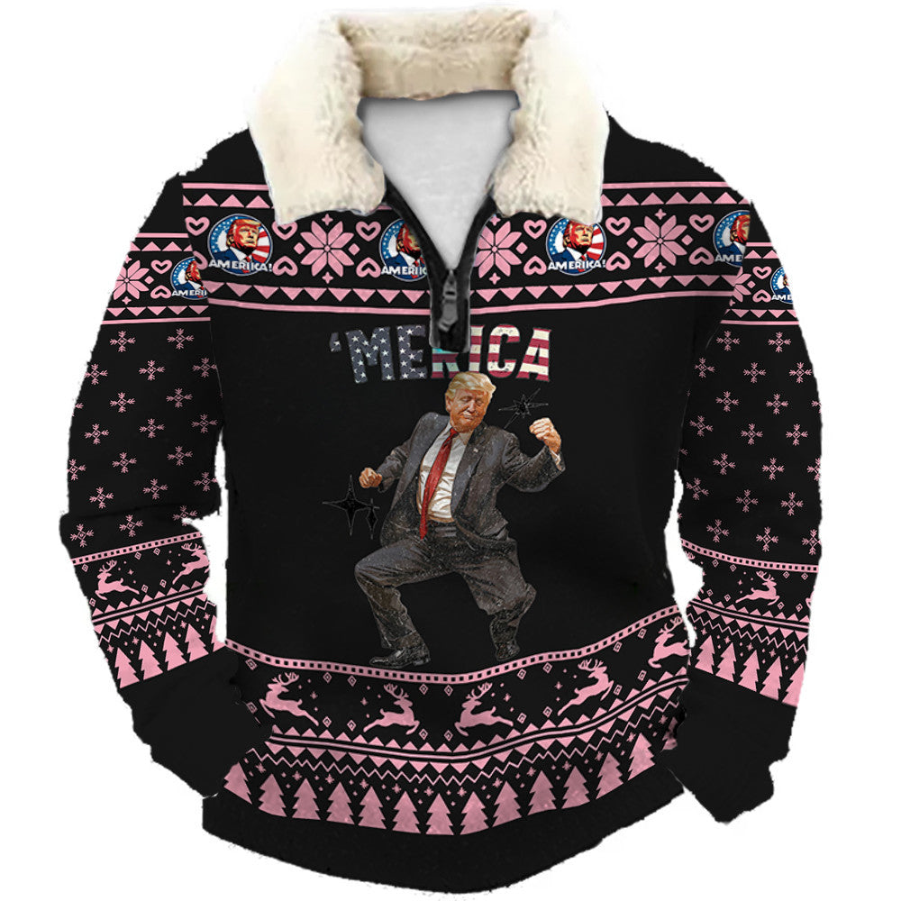 Abstract Snowflake Pattern Christmas Ugly Quarter Zip Sweatshirt