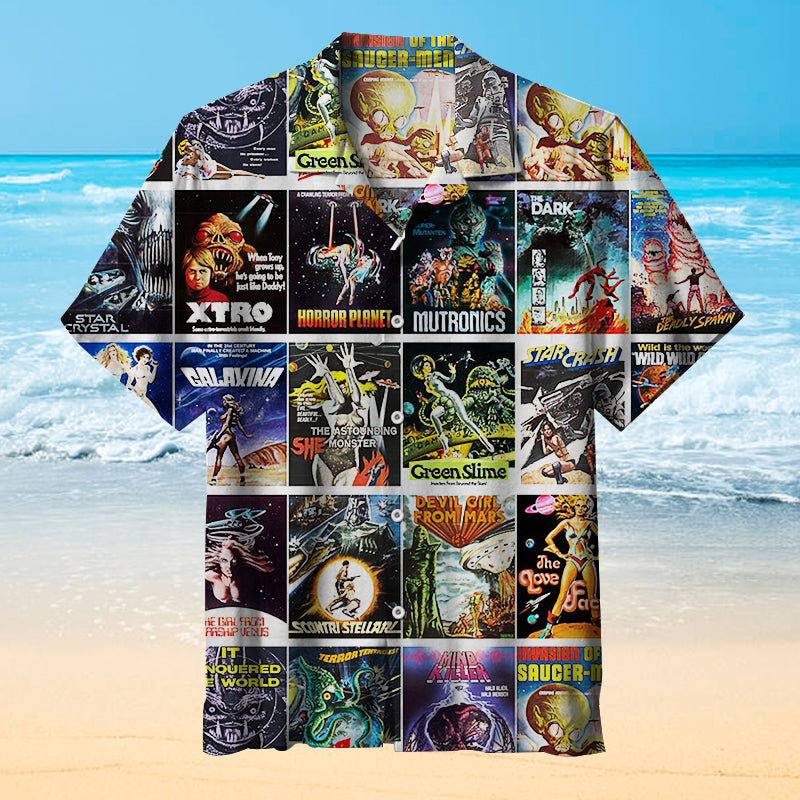 Aliens and Sexy Girls Sci Fi Vintage Trash Horror Movie |Unisex Hawaiian Shirt
