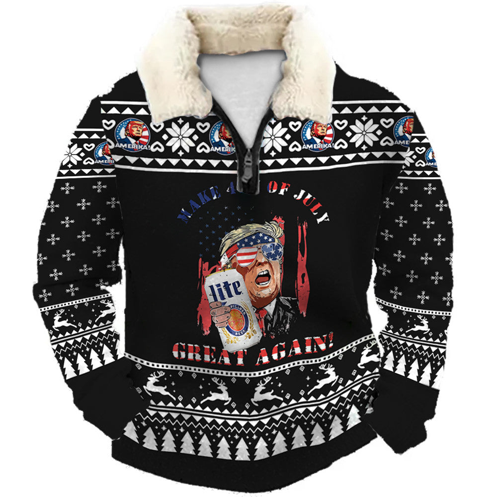 Black Abstract Christmas Ugly Quarter Zip Sweatshirt