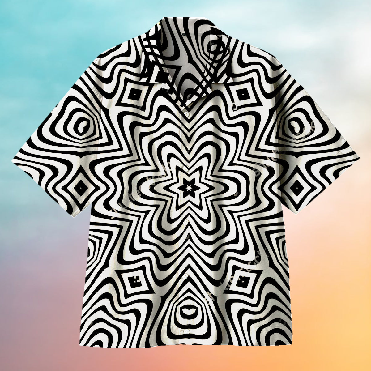 Black and White Hexagonal Ripples Universal Hawaiian Shirt