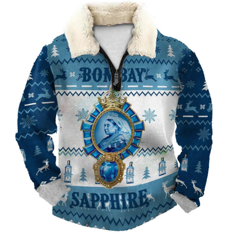 Blue Headshot Christmas Ugly Quarter Zip Sweatshirt
