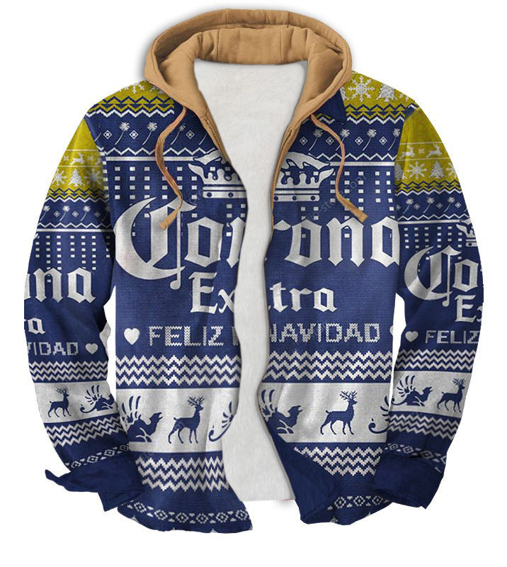 Blue and White Geometric Ugly Zip Hoodie