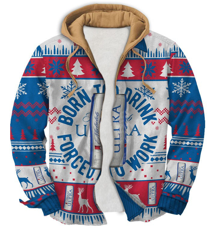 Blue and White Retro Geometric Ugly Zip Hoodie