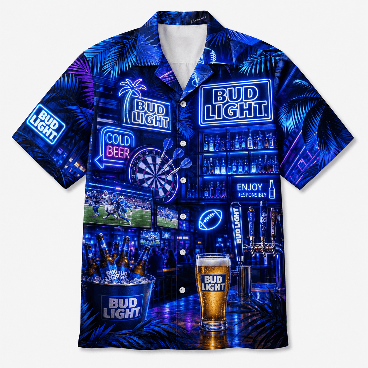 Bud Light Neon Sports Bar Hawaiian Shirt