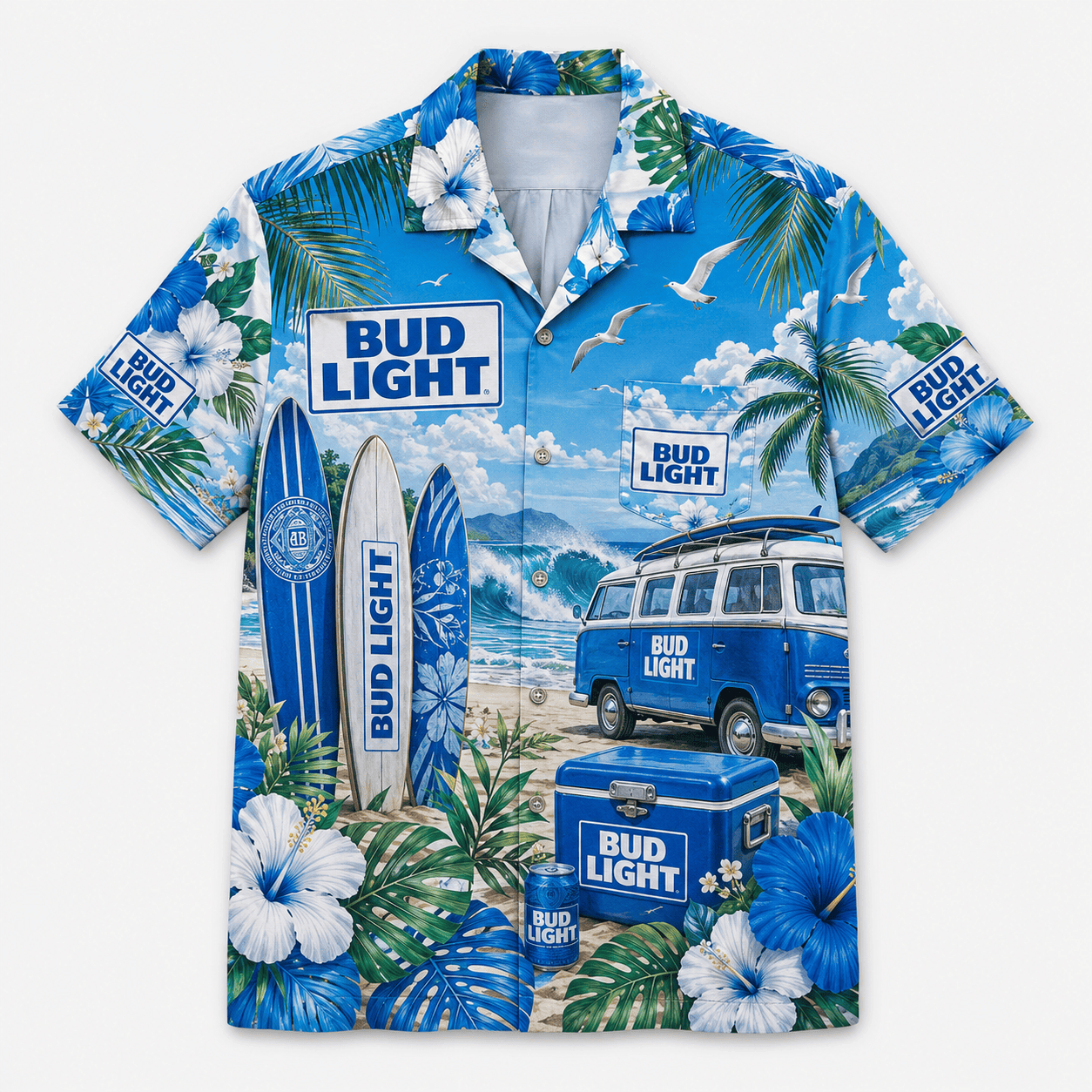 Bud Light Surf Van Beach Hawaiian Shirt