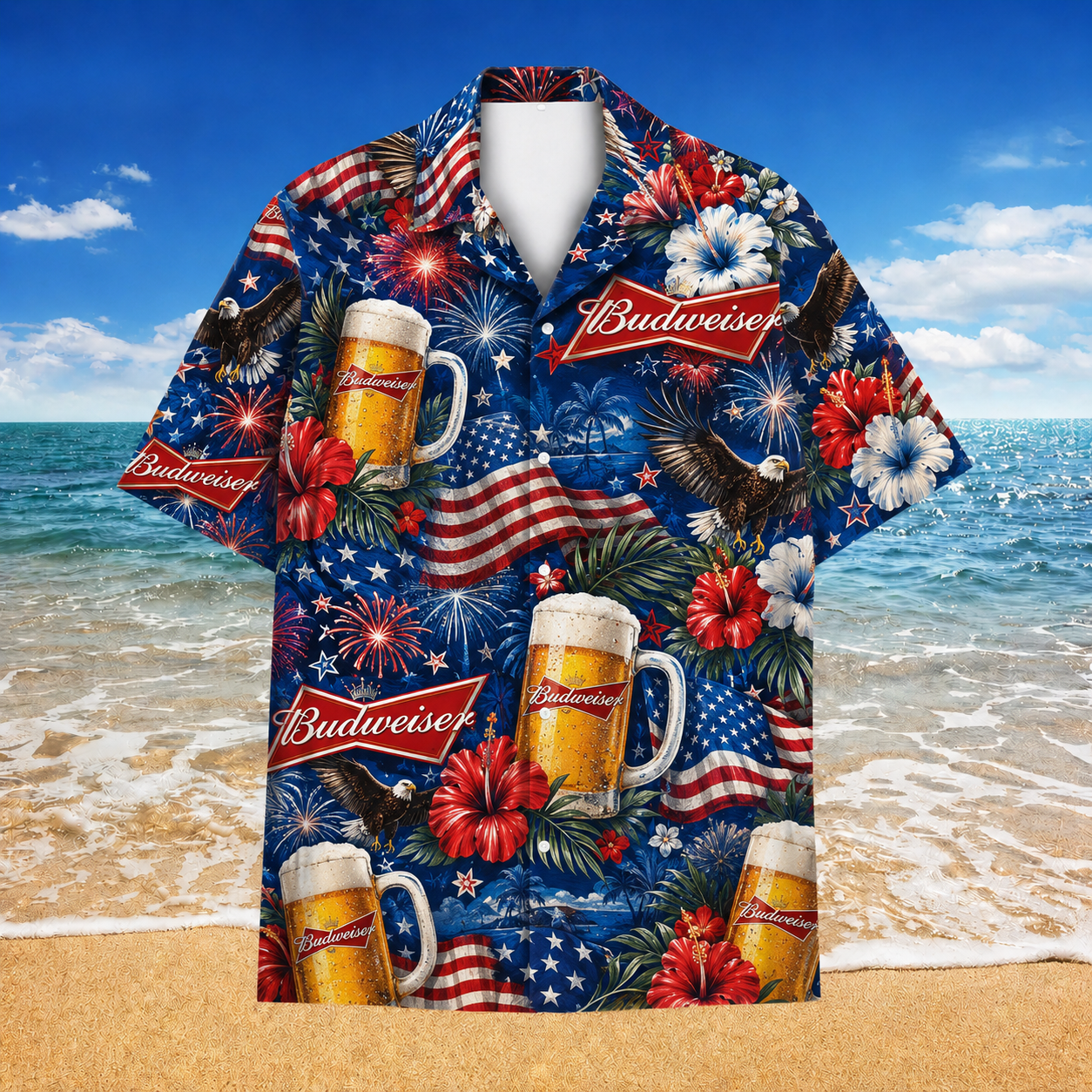 Budweiser 4th of July Hawaiian Shirt