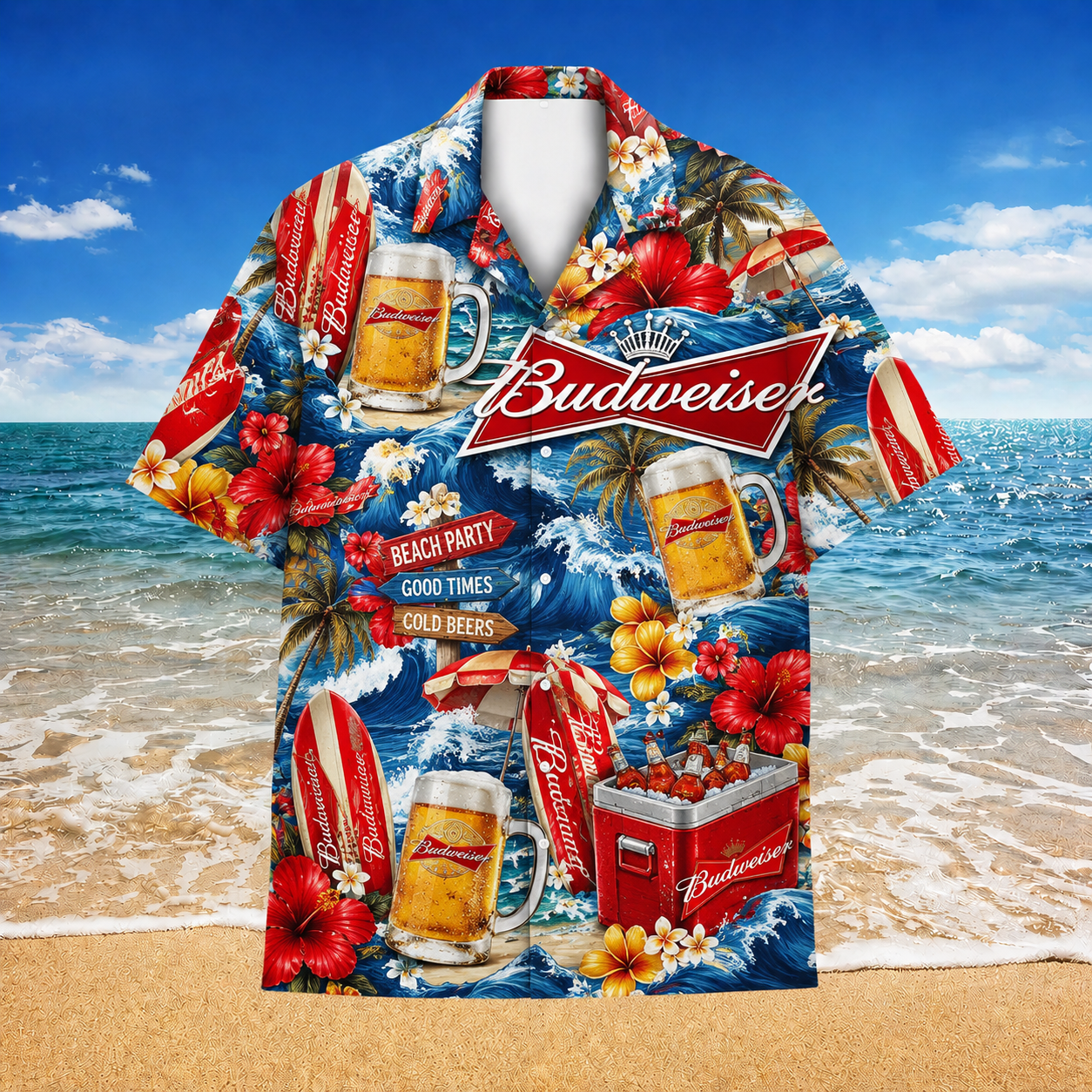 Budweiser Beach Party Hawaiian Shirt