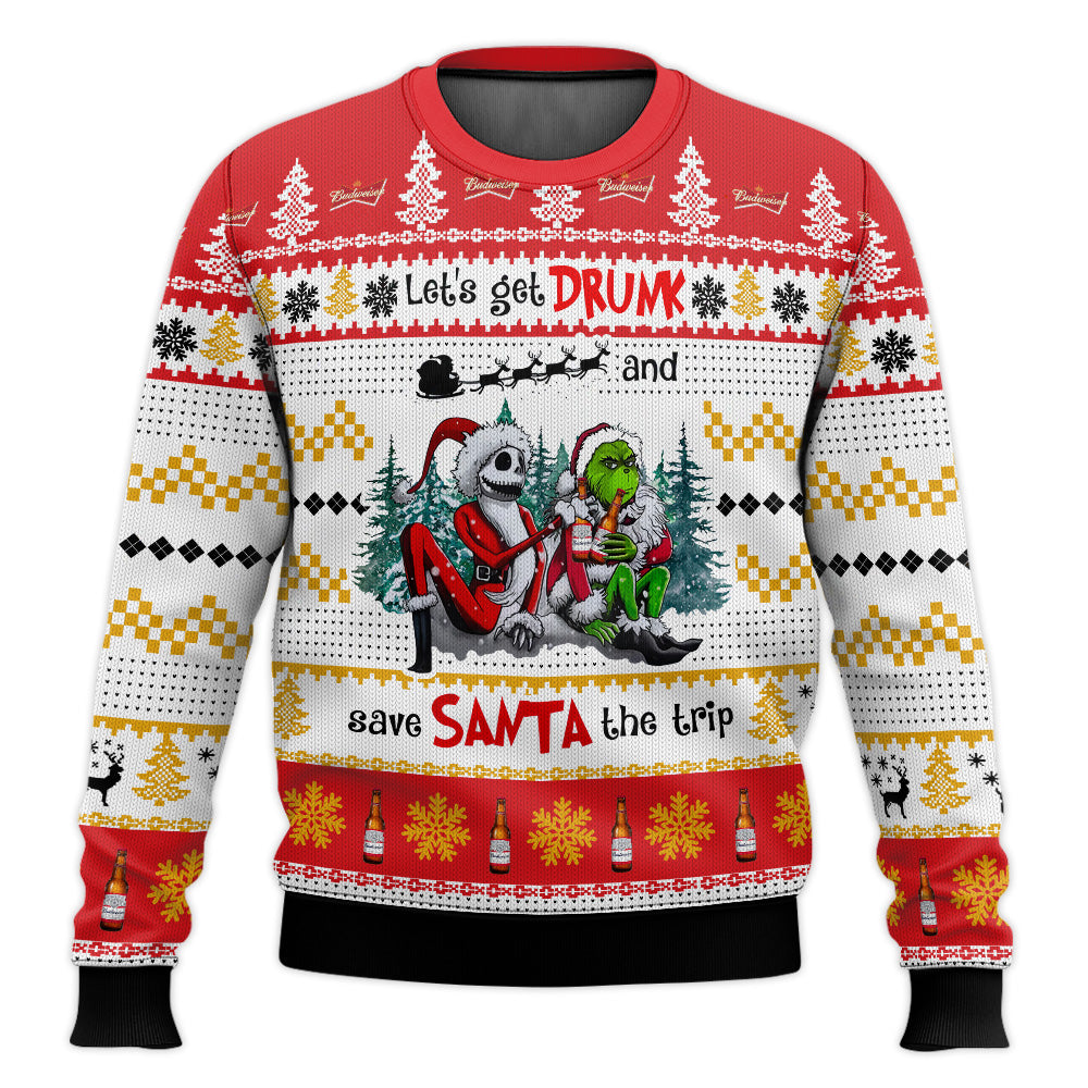Budweiser Let’s Get Drunk And Save Santa The Trip Ugly Sweater
