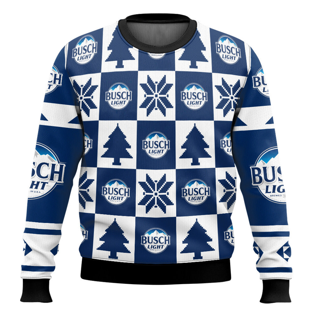 Busch Light Christmas Checkered Ugly Sweater