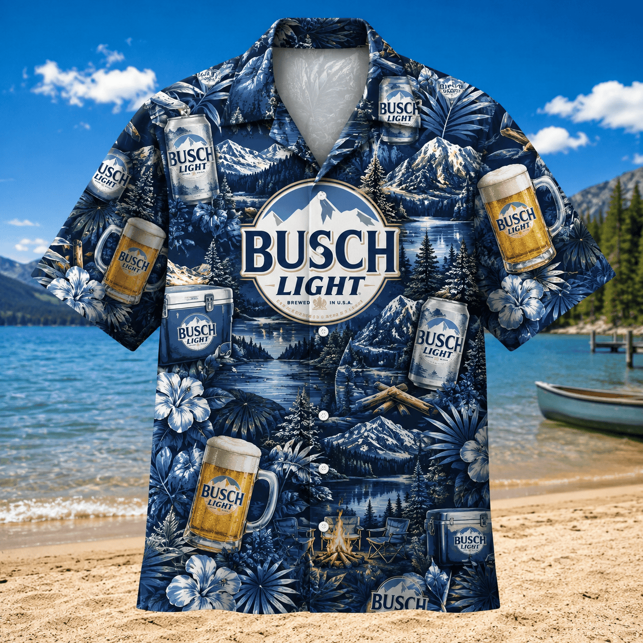 Busch Light Mountain Lake Hawaiian Shirt