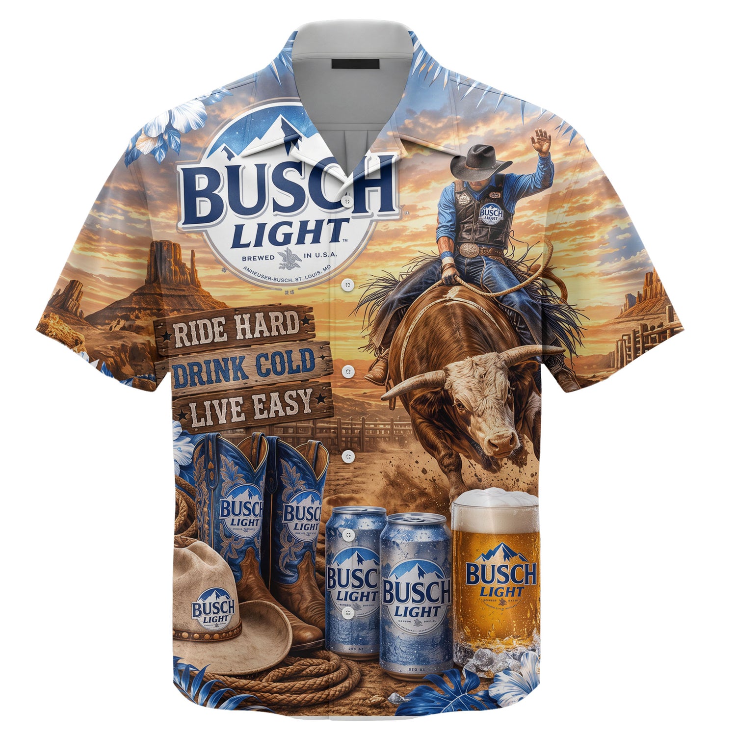 Busch Light Rodeo Western Hawaiian Shirt