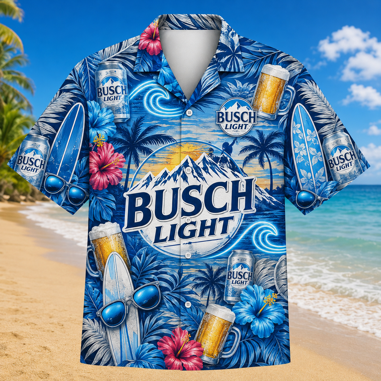 Busch Light Tropical Surf Hawaiian Shirt