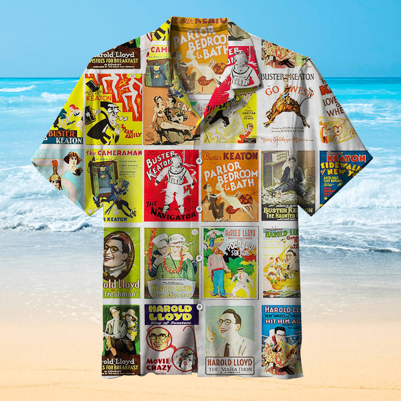 Buster Keaton & Harold Lloyd Vintage Silent Film Movie Unisex Hawaiian Shirt