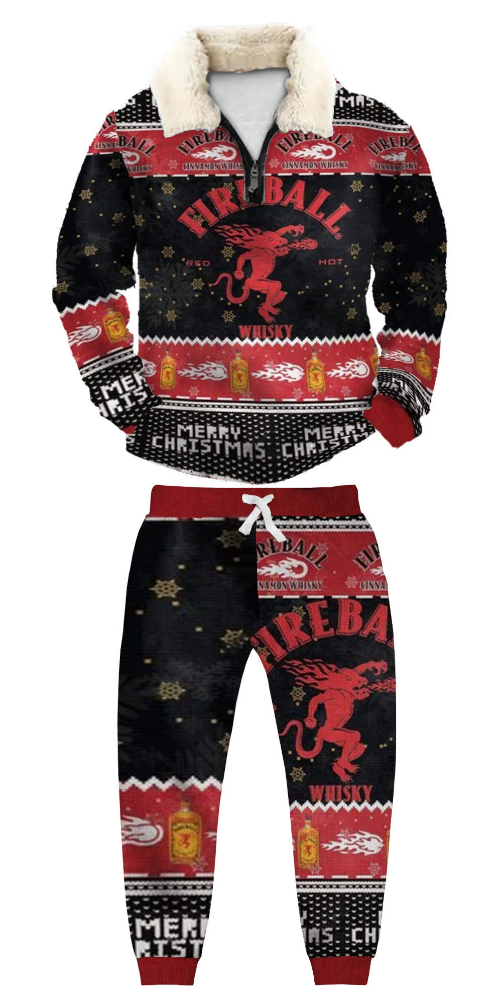 Christmas Black and Red Ugly Quarter Zip Sweatshirt & Sweatpant Set