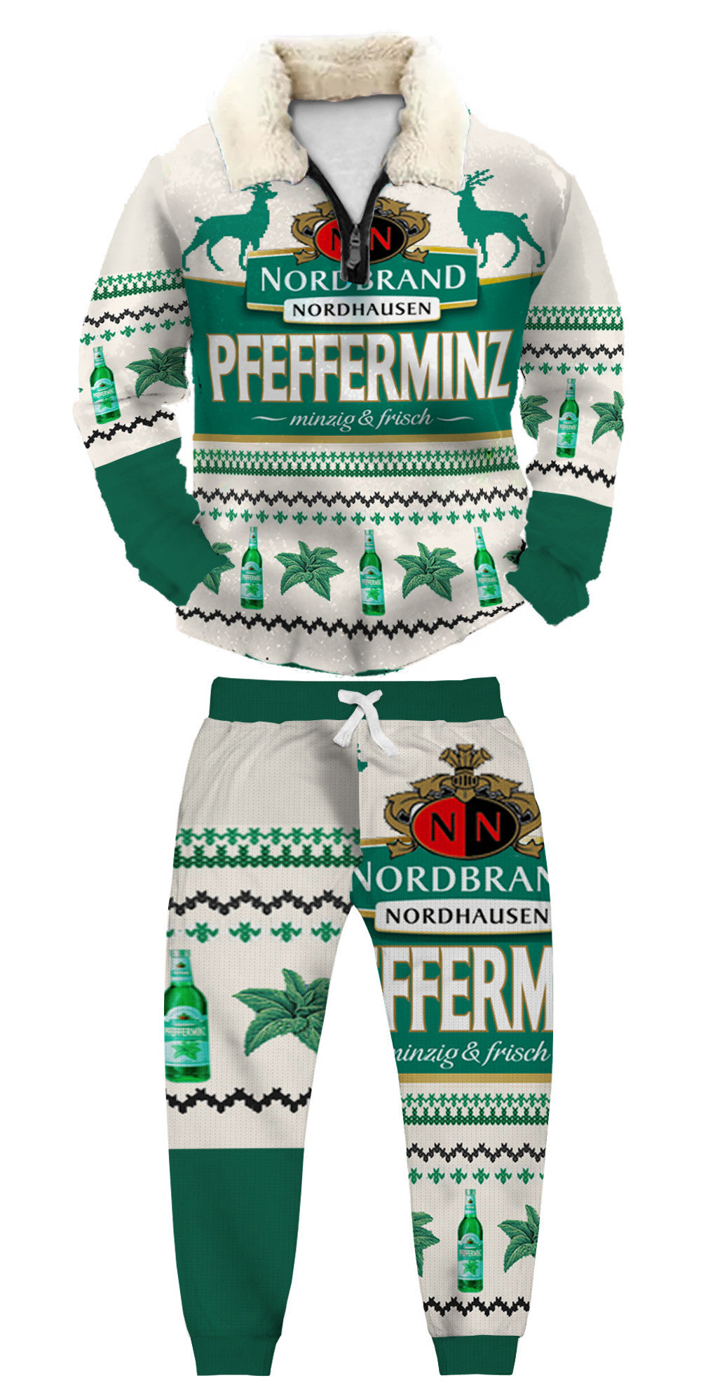 Christmas Green And White Ugly Quarter Zip Sweatshirt & Sweatpant Set