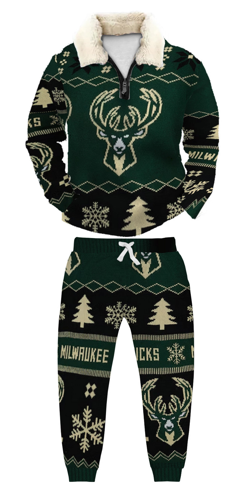 Christmas Green Ugly Quarter Zip Sweatshirt & Sweatpant Set