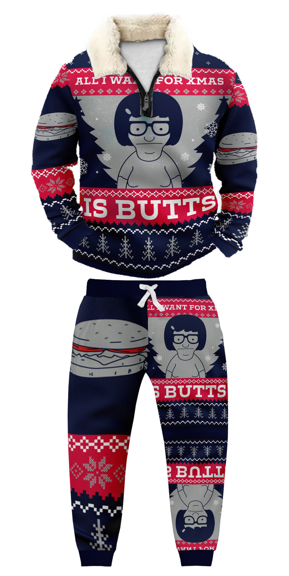 Christmas Red and Blue Colorway Ugly Quarter Zip Sweatshirt & Sweatpant Set