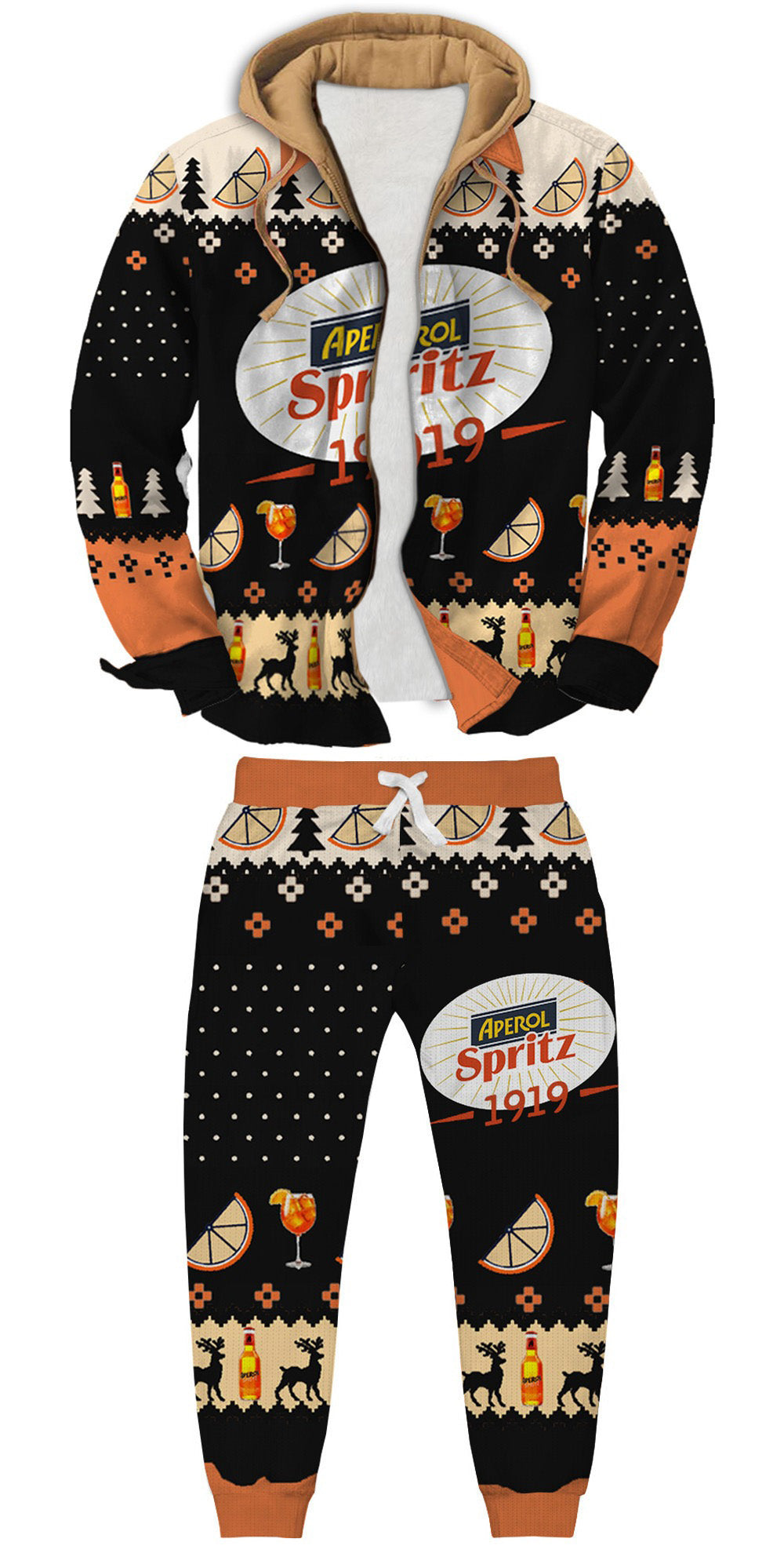 Citrus Holiday Pattern Ugly Zip Hoodie & Sweatpant Set Style 001