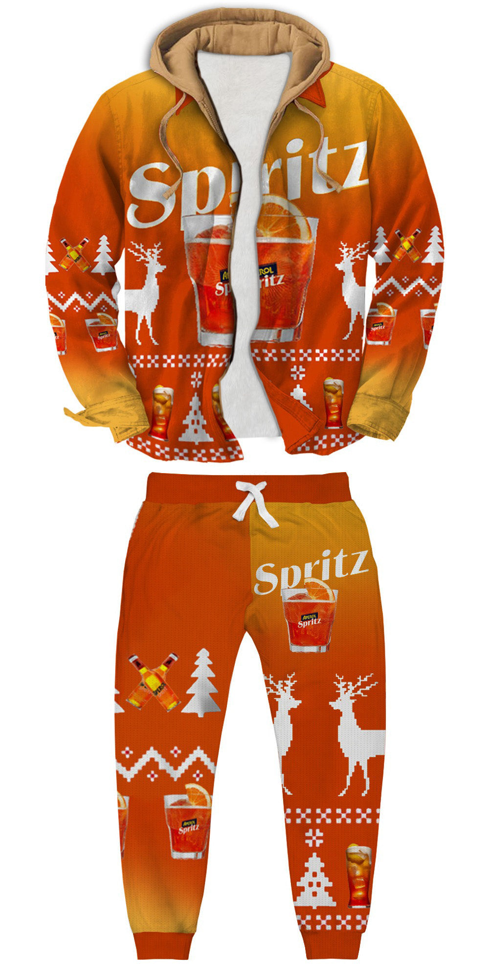 Citrus Holiday Pattern Ugly Zip Hoodie & Sweatpant Set Style 002