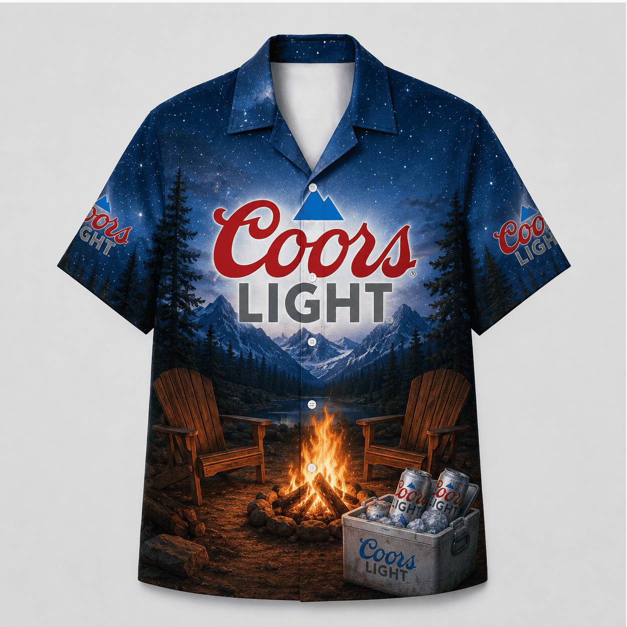 Coors Light Campfire Outdoor Beer Aloha Shirt