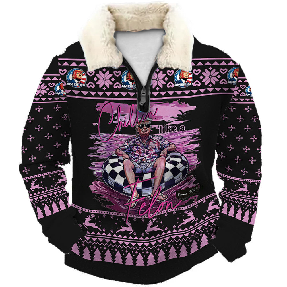 Fuchsia Frost Humor Ugly Quarter Zip Sweatshirt