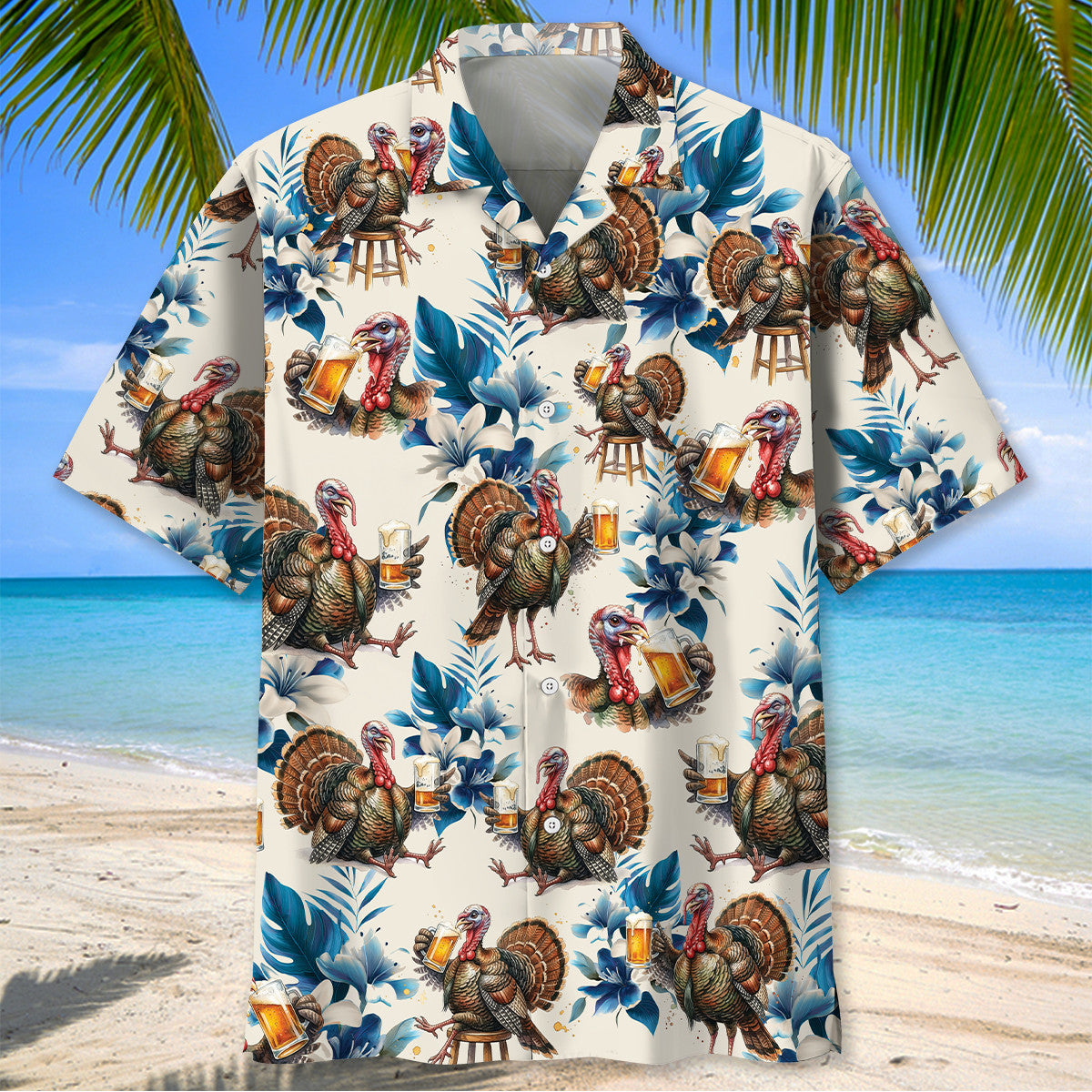 Funny Wild Turkey Beer Drinking Hawaiian Shirt