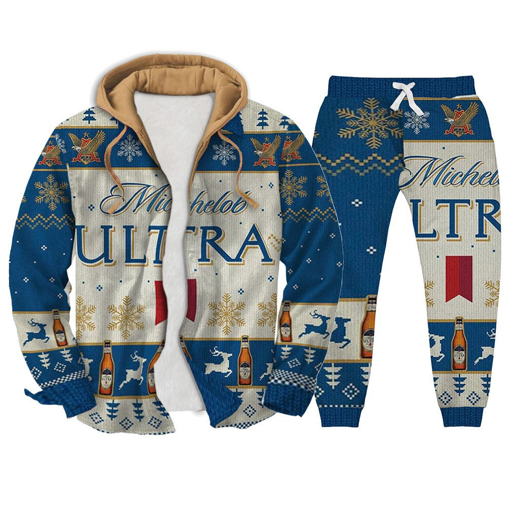 Geometric Snowflake Wonderland Ugly Zip Hoodie & Sweatpant Set