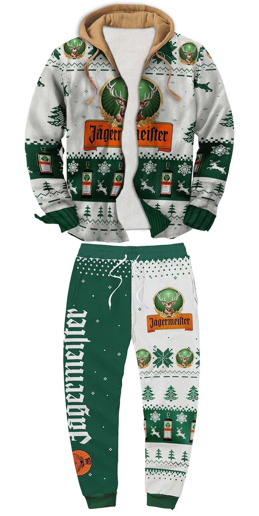 Green Christmas Pattern Ugly Zip Hoodie & Sweatpant Set