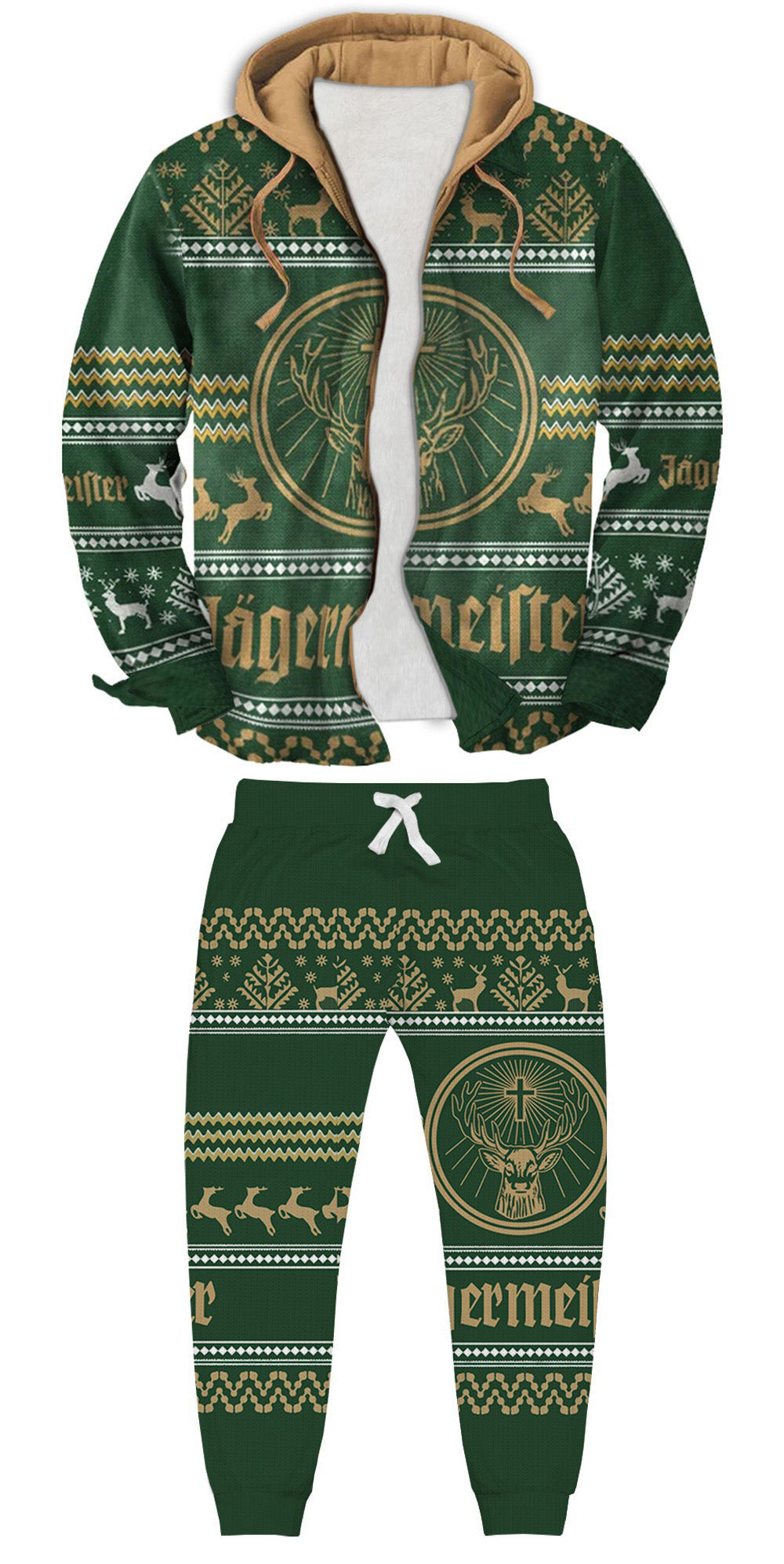 Green Geometric pattern Ugly Zip Hoodie & Sweatpant Set