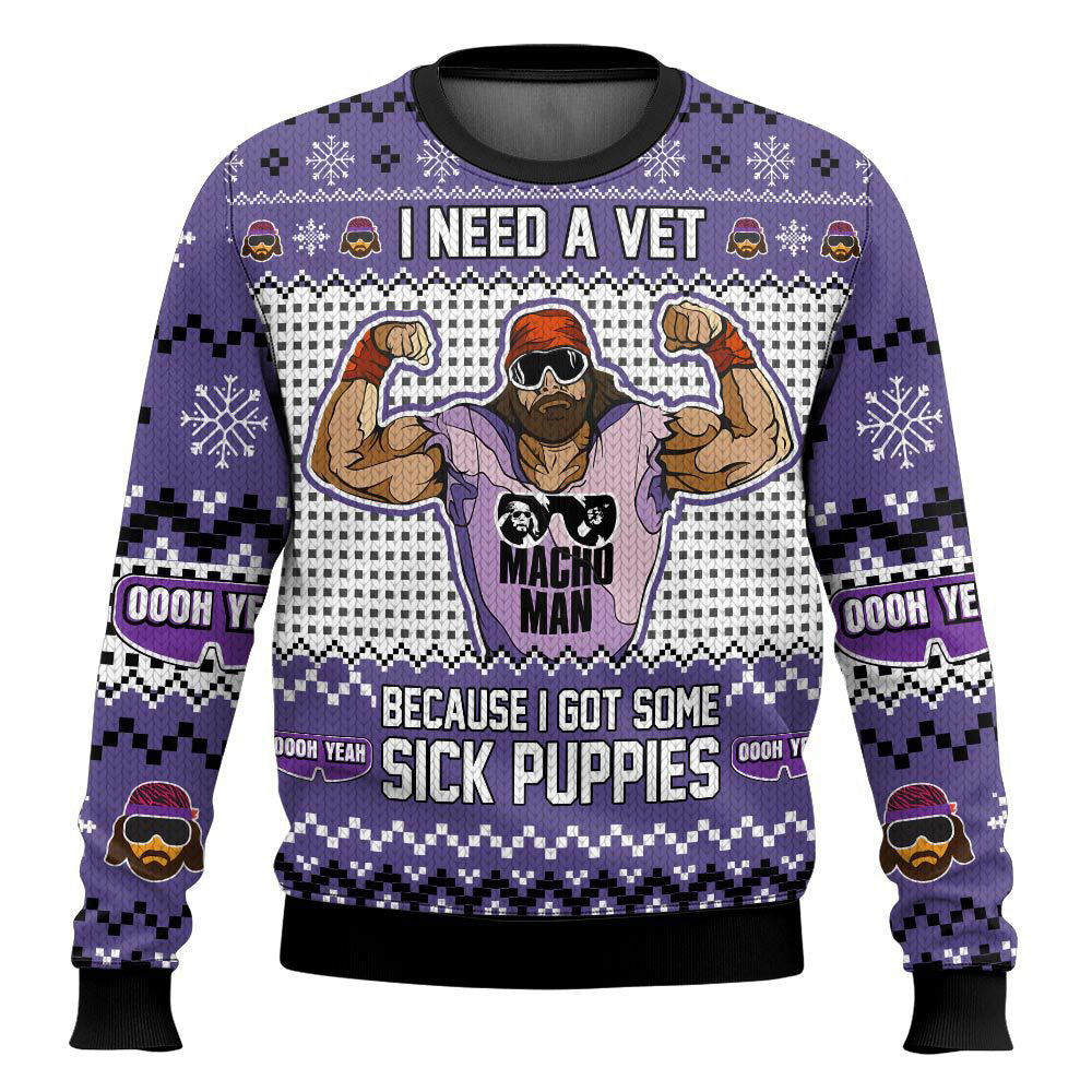 Macho Man Sick Puppies WWE Ugly Sweater