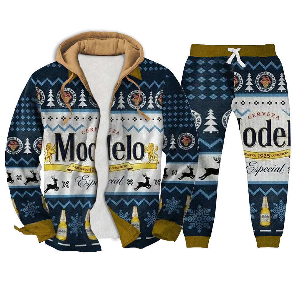 Men's 3D Printing Fake Two Gradient Plaid Long Ugly Zip Hoodie & Sweatpant Set
