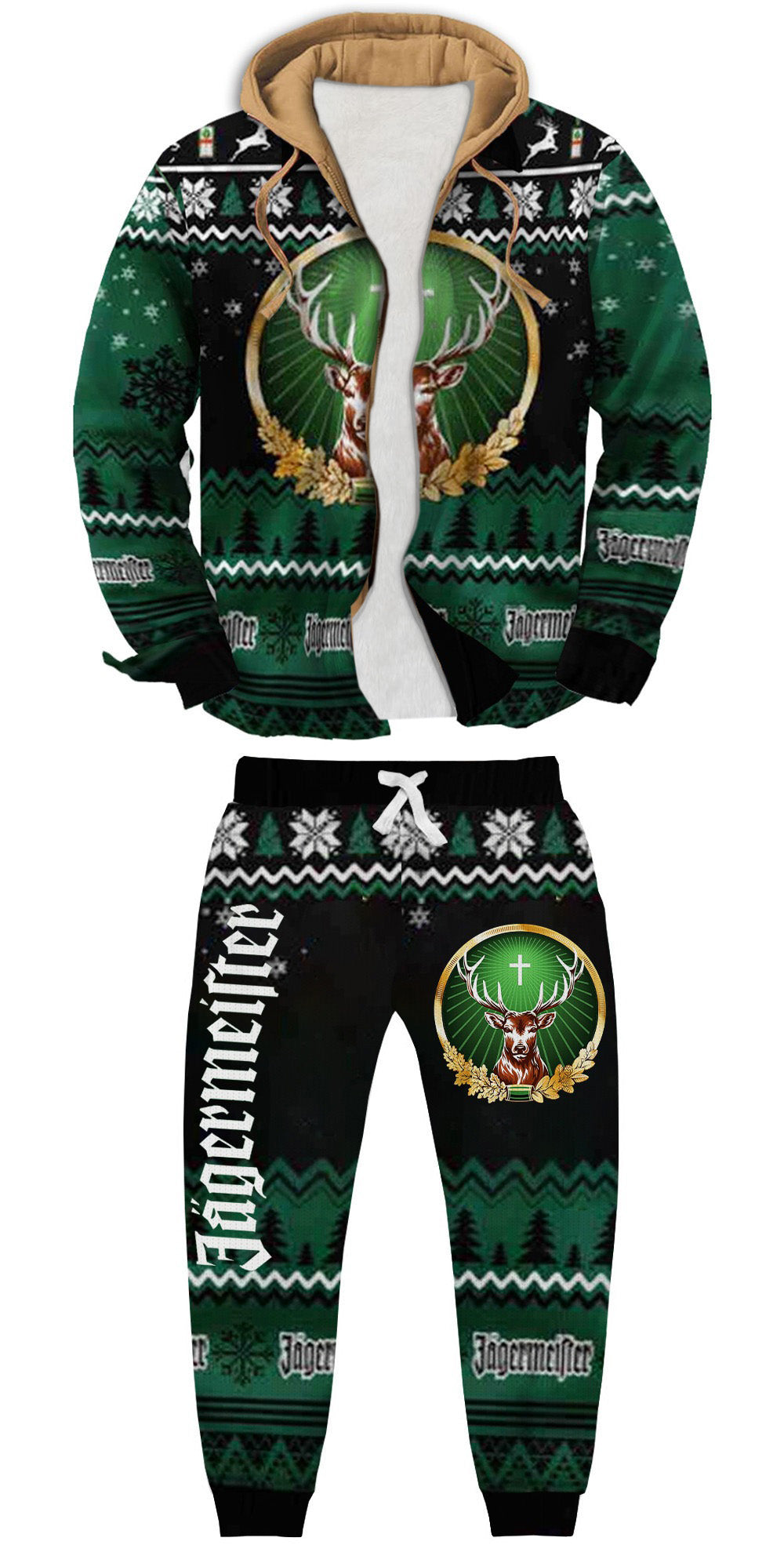 Men's Fake Two Gradient Christmas Ugly Zip Hoodie & Sweatpant Set