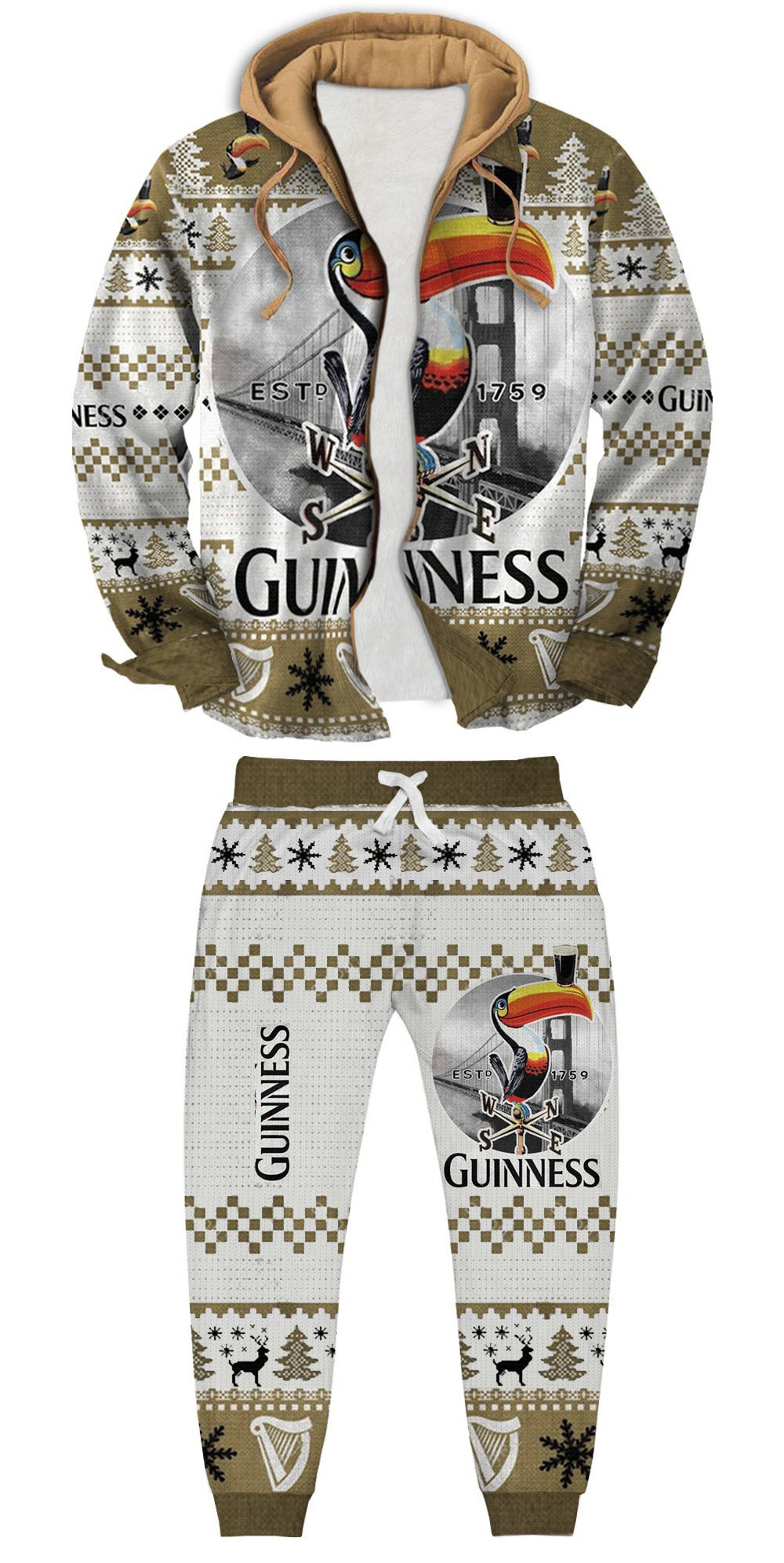 Men's Fake Two Gradient Plaid 3D Printing Ugly Zip Hoodie & Sweatpant Set