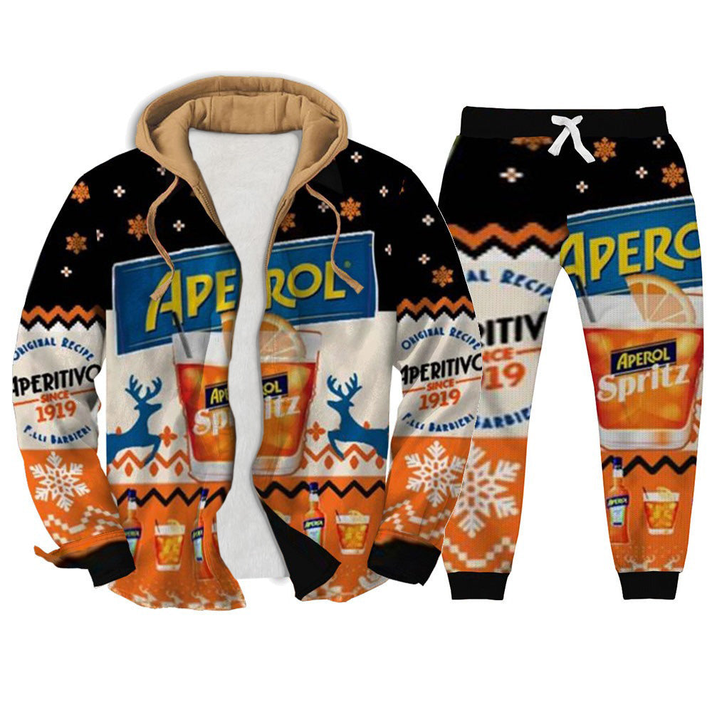 Men's Fake Two Gradient  Plaid Christmas Ugly Zip Hoodie & Sweatpant Set