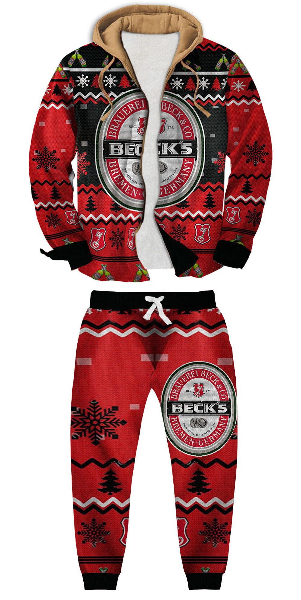 Men's Fake Two Gradient Plaid Long Ugly Zip Hoodie & Sweatpant Set