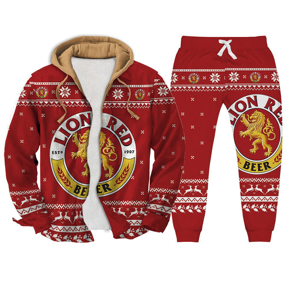 Men's Fake Two Gradient Plaid Ugly Zip Hoodie & Sweatpant Set Style 003