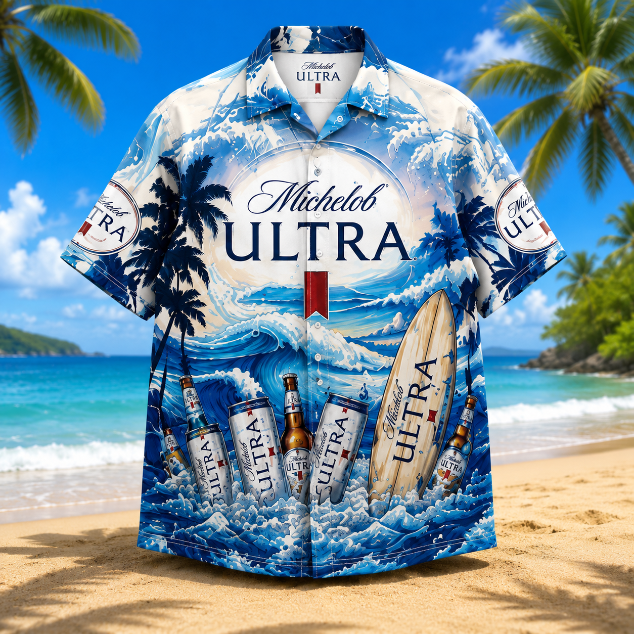 Michelob Ultra Ocean Waves Hawaiian Shirt