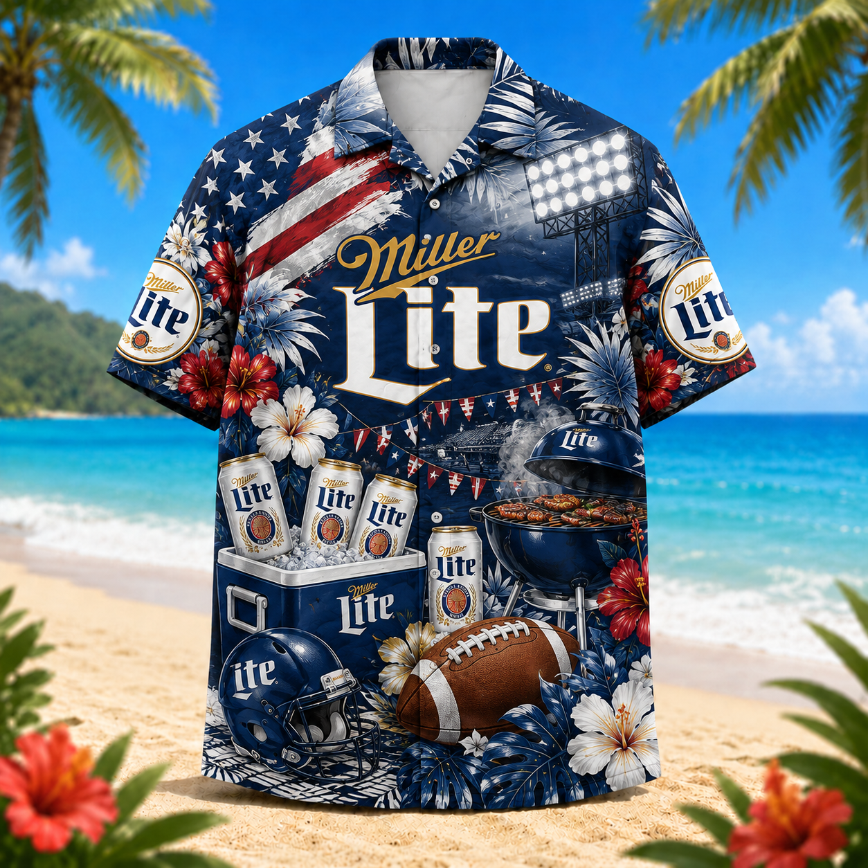Miller Lite Cold Beer Outdoor Hawaiian Shirt