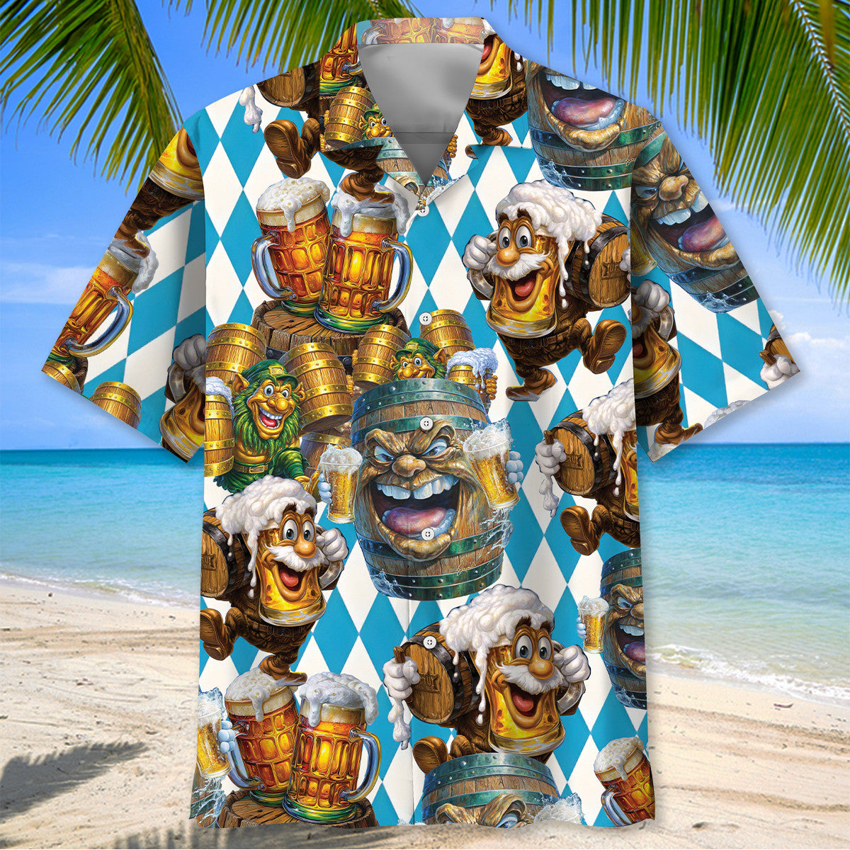 Oktoberfest Dancing Beer Barrels with Fireworks Hawaiian Shirt