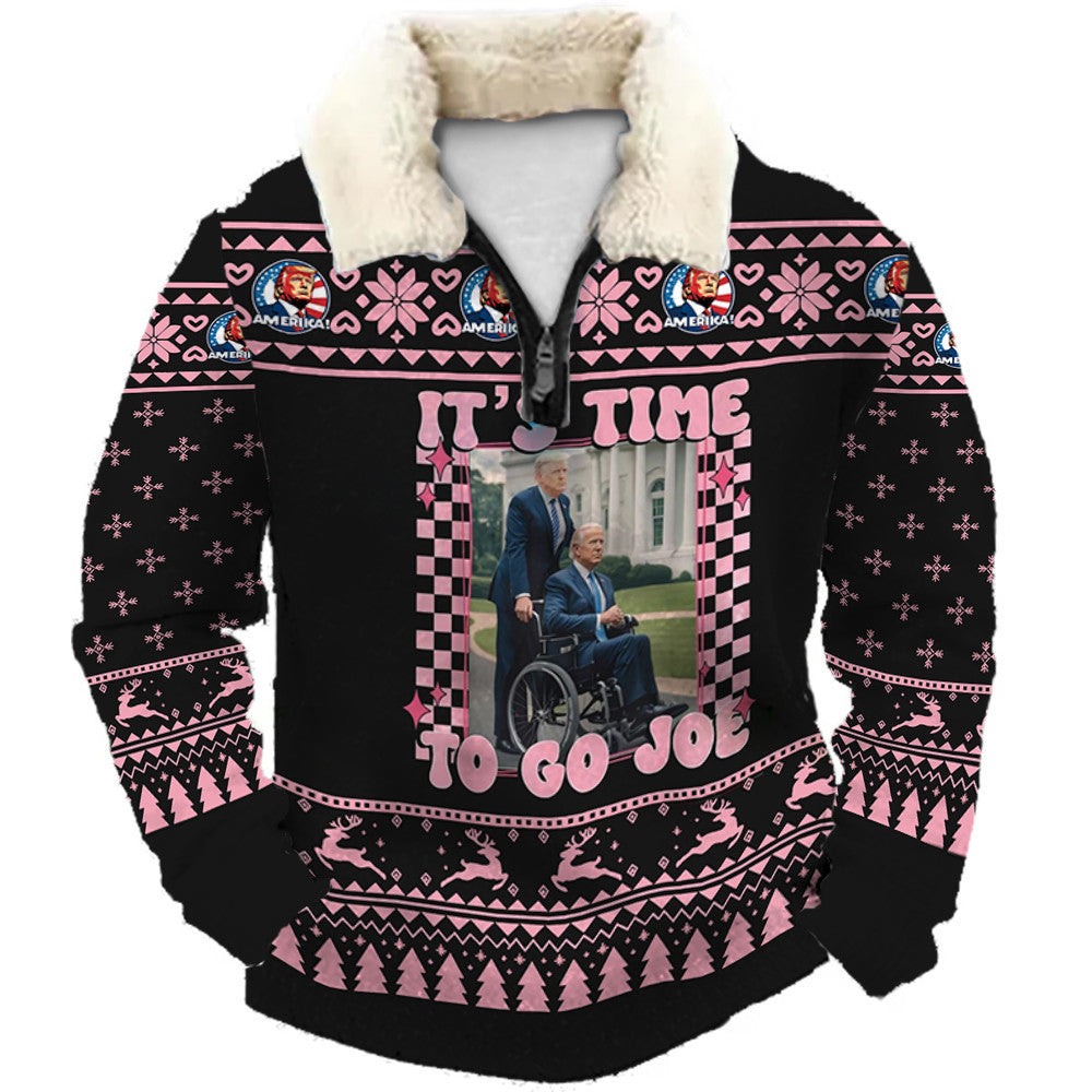Pink & Black Graphic Photo Print Ugly Quarter Zip Sweatshirt