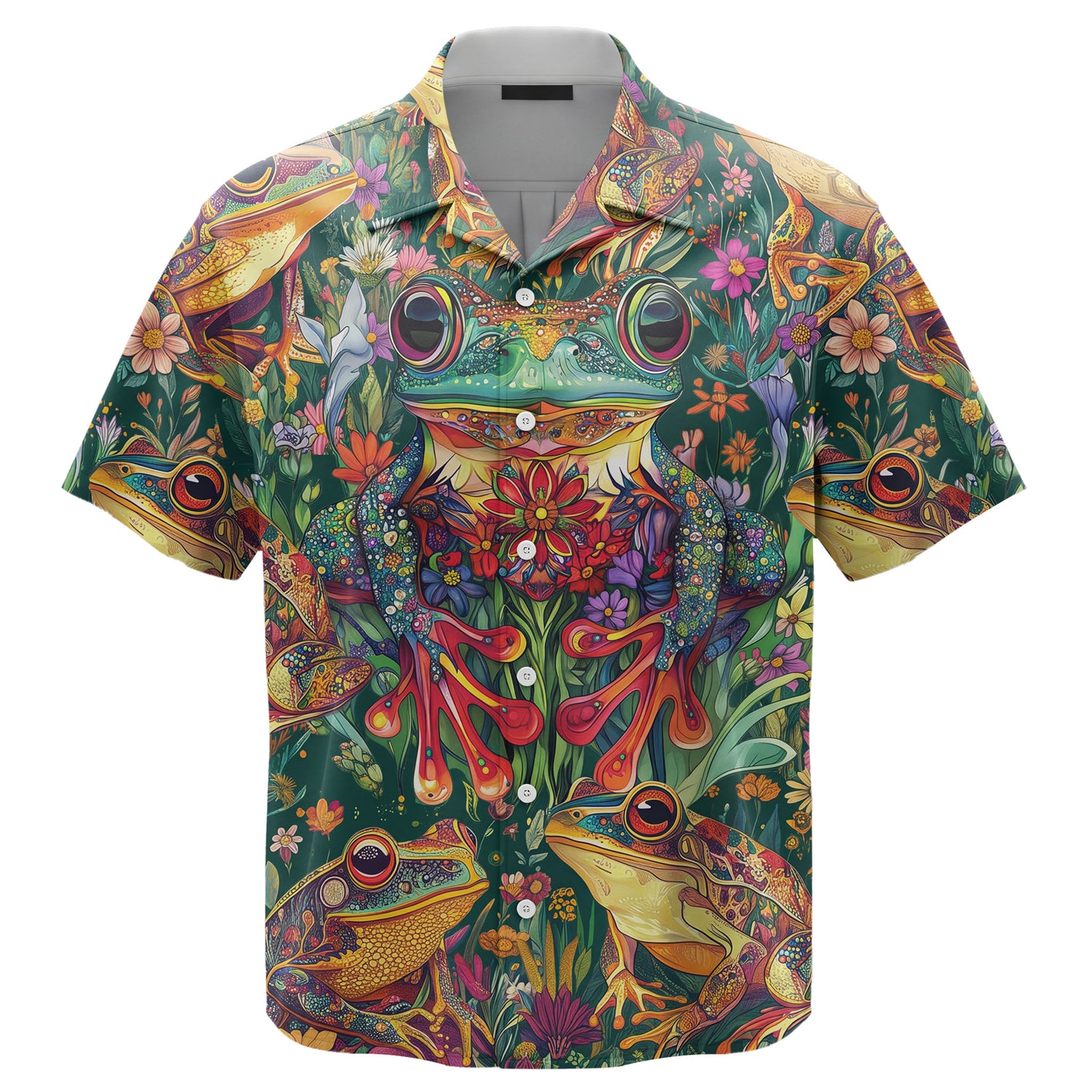Psychedelic Frog Flowers Hawaiian Shirt