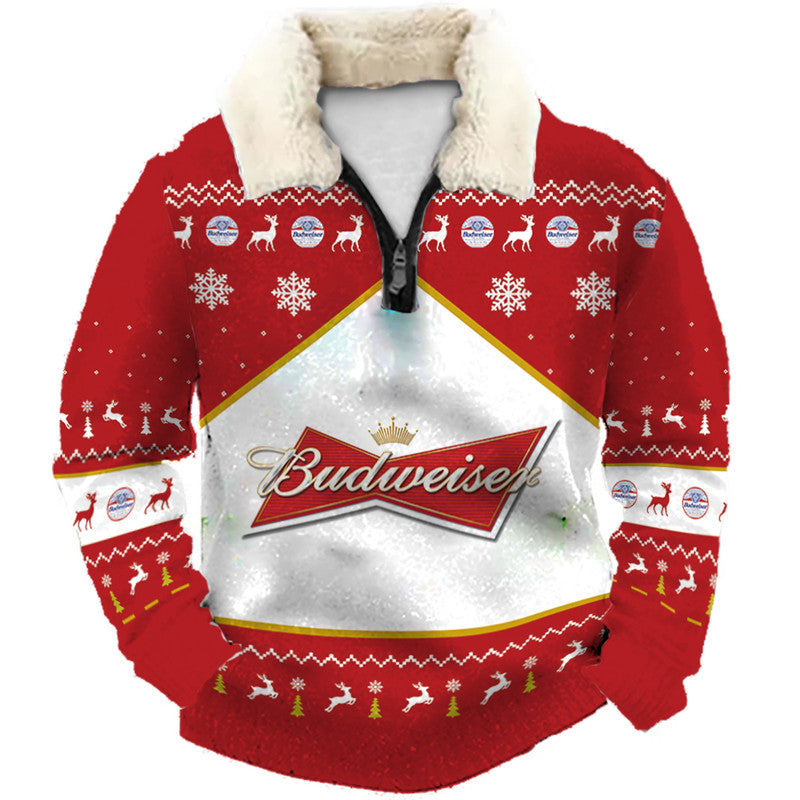 Red Reindeer Christmas Ugly Quarter Zip Sweatshirt