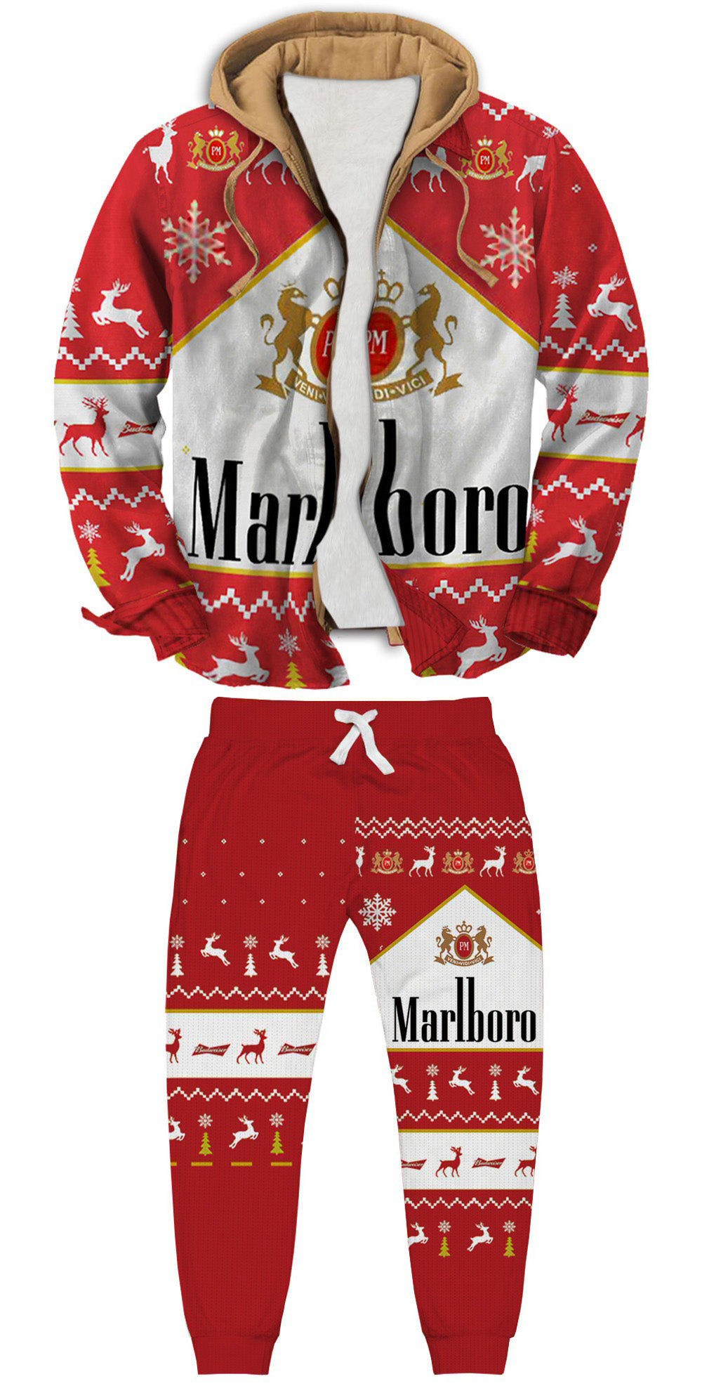 Red and White Geometric Ugly Zip Hoodie & Sweatpant Set