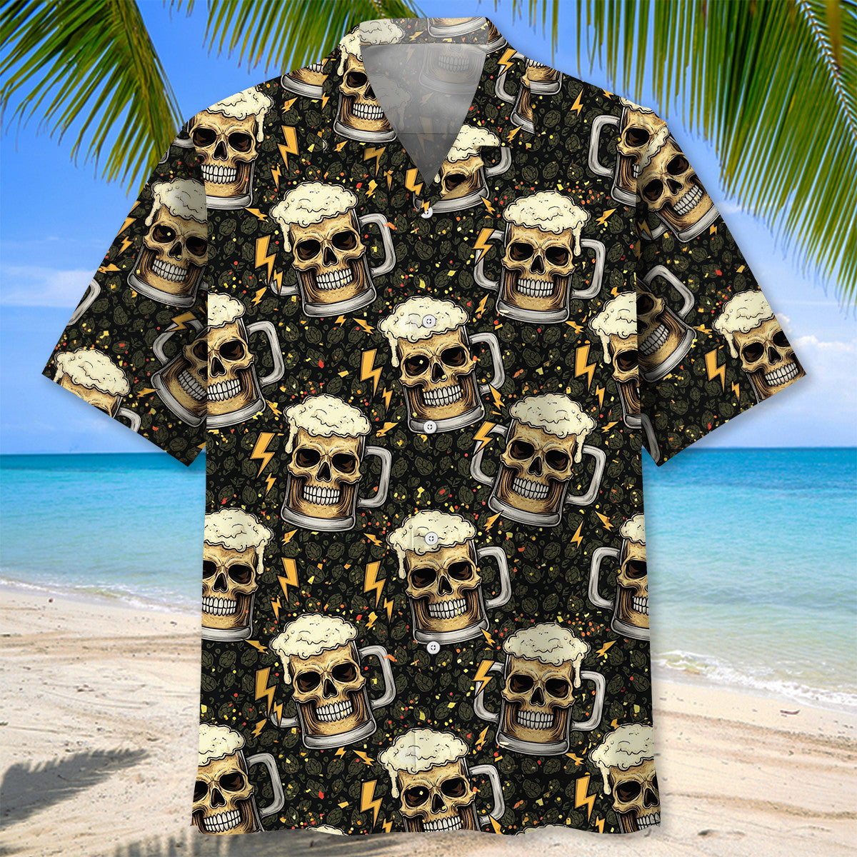 Skull Beer Mug Funny Hawaiian Shirt