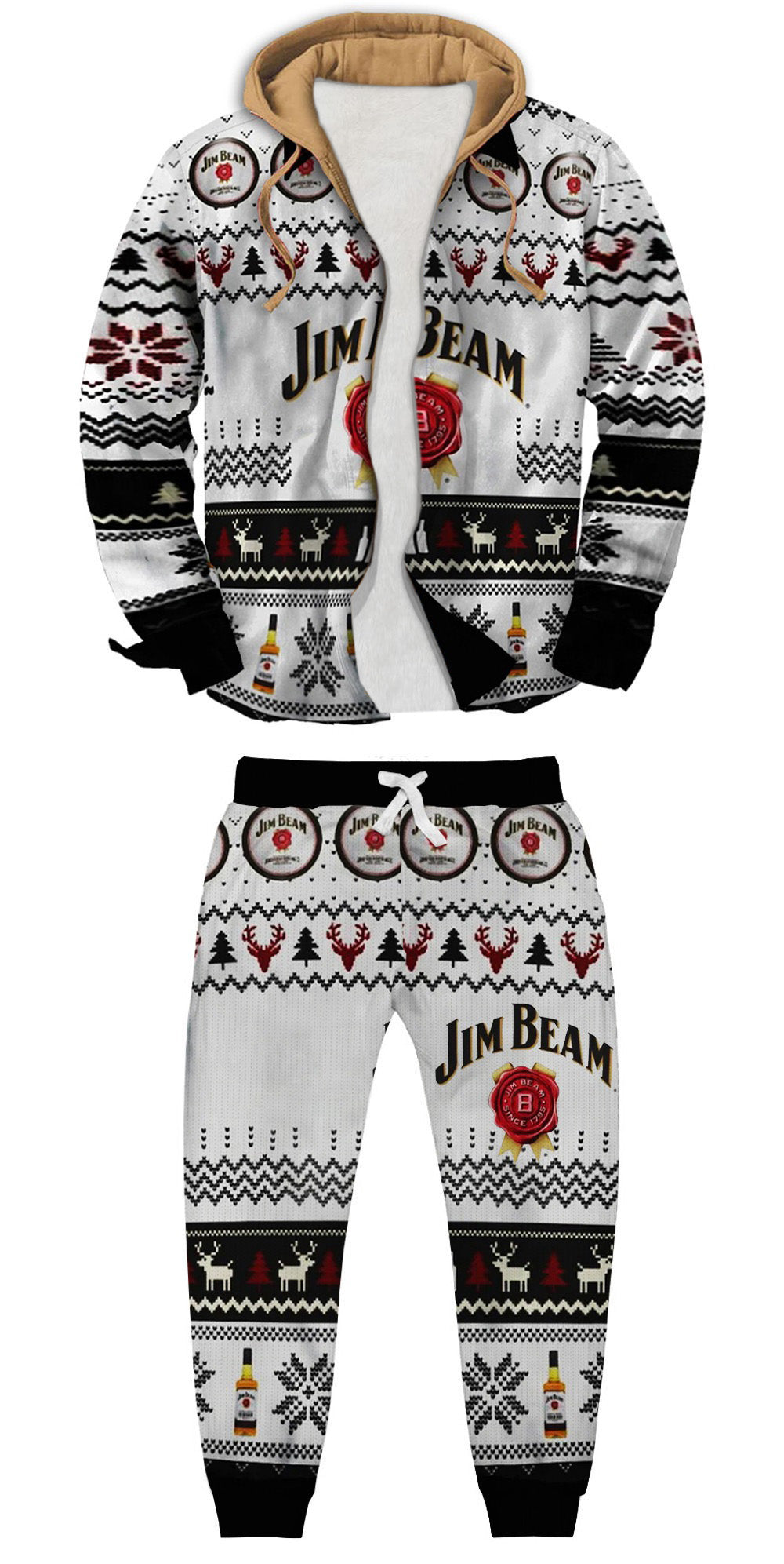 Snowflake and Moose Print Ugly Zip Hoodie & Sweatpant Set