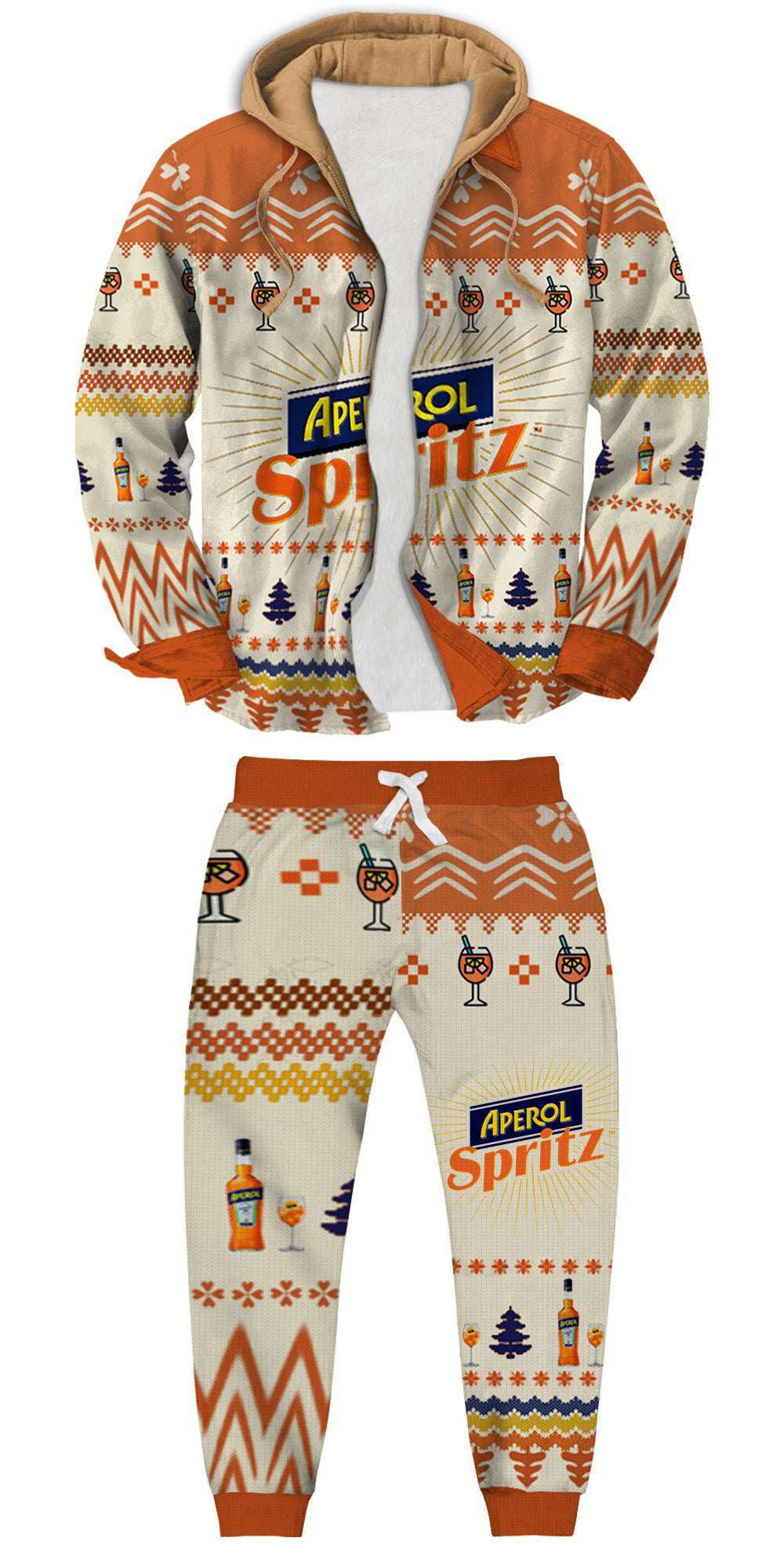 Sunset Orange Geometric Print Ugly Zip Hoodie & Sweatpant Set