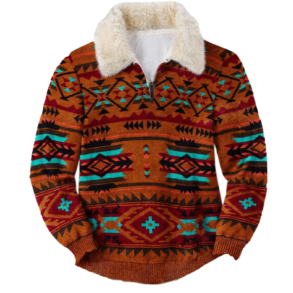 Terra Cotta & Sage Geometric Ugly Quarter Zip Sweatshirt