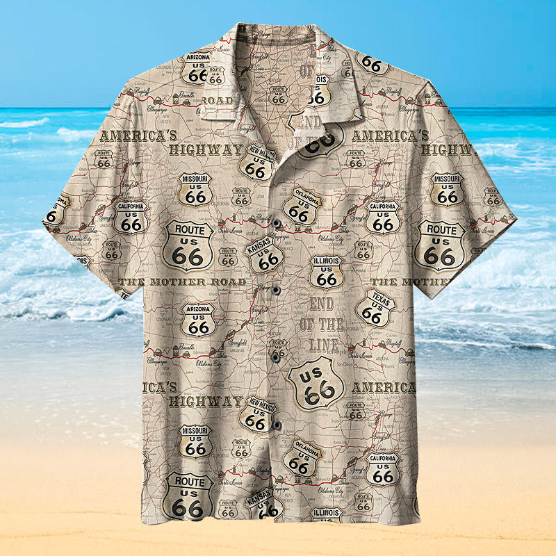 US 66 road signs with states of route 66 and route 66 sayings. |Unisex Hawaiian Shirt