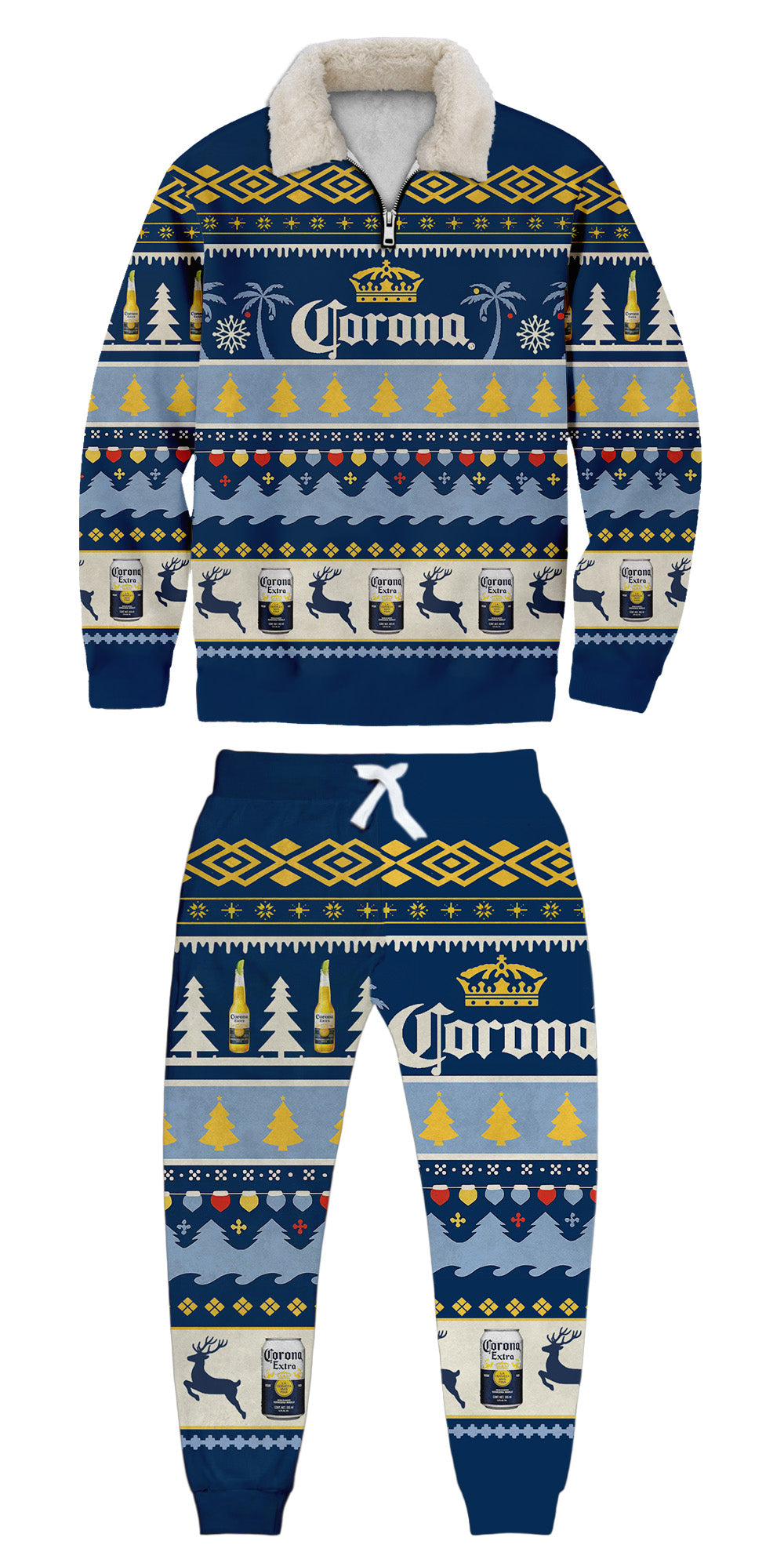 Unisex 3D Printed Corona Extra Beer Ugly Quarter Zip Sweatshirt & Sweatpant Set-9